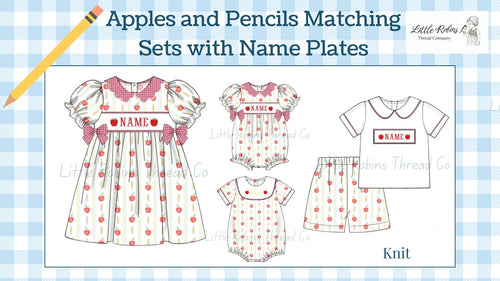 PREORDER: Boys Back to School Smocked Duo: Apples & Pencils