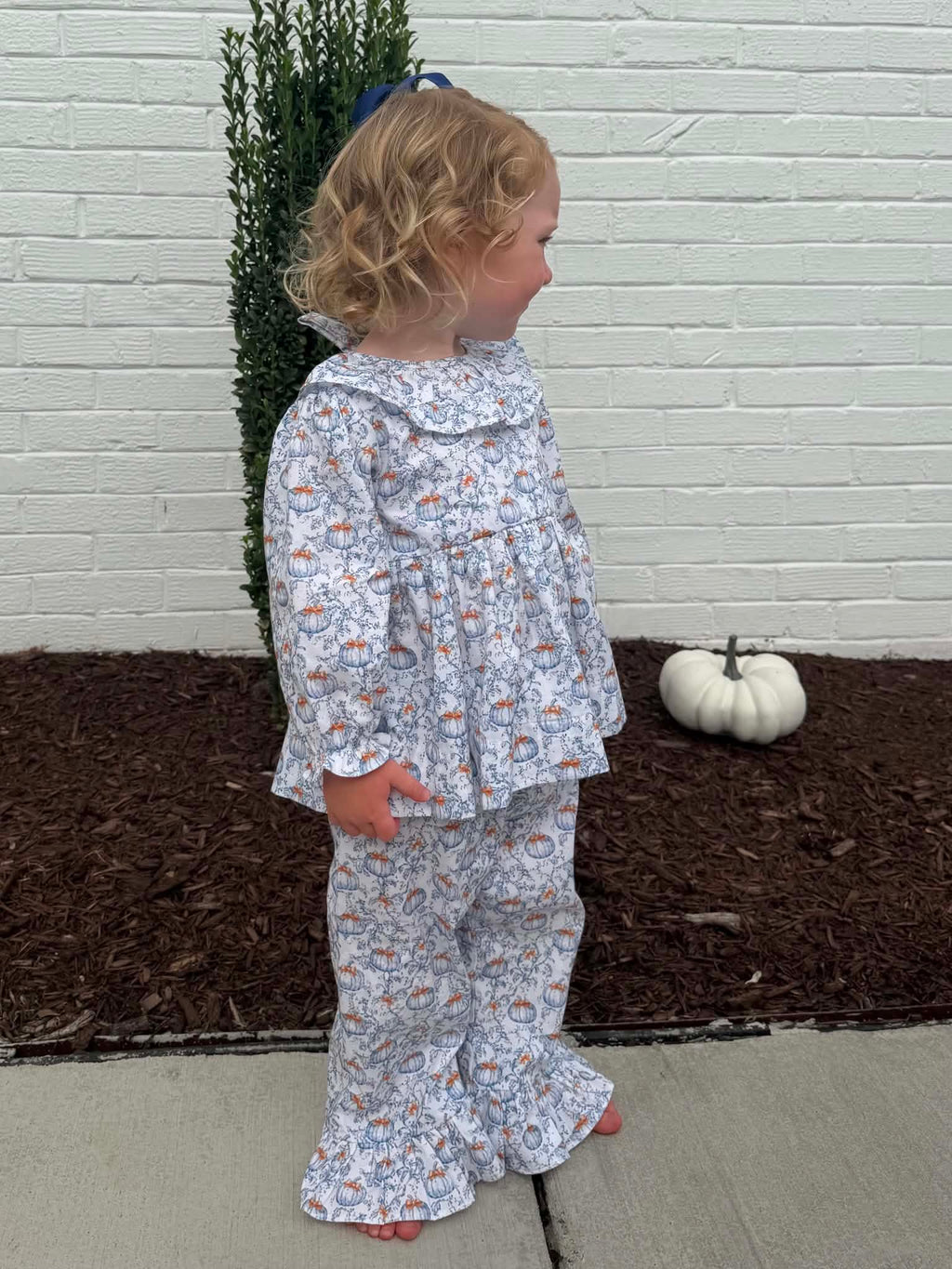 Girls Little Blue Pumpkin Open Back Set
